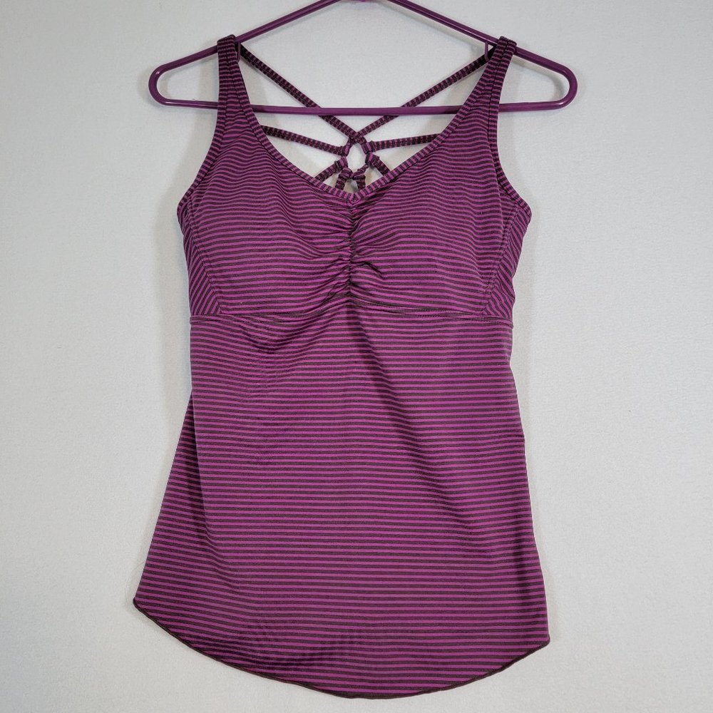 prAna TankTop Size Medium Pink Stripes Athletic Fitness Workout Gym Buil…